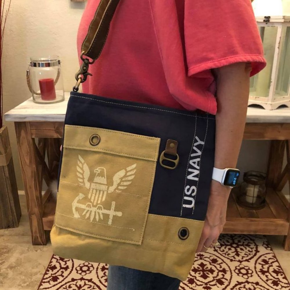 NWOT US Navy upcycled canvas bag